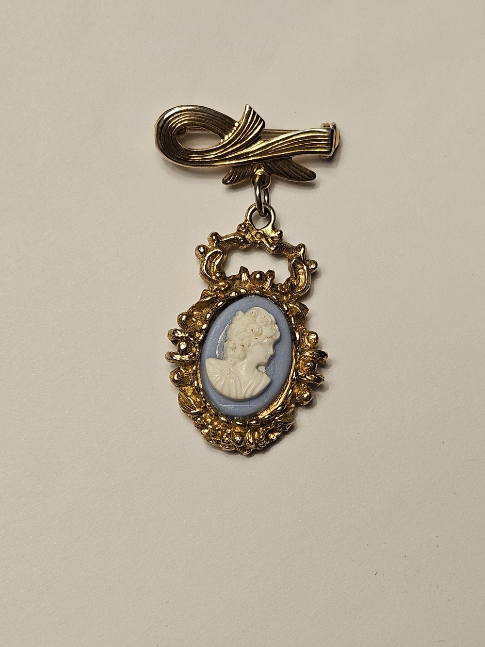 Vintage Gold and Blue Cameo Brooch Pin. Rare Find.